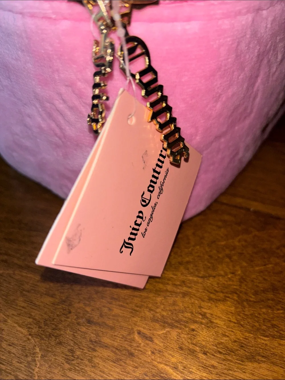 Juicy Couture Soft Pink Plush Cosmetic Case with travel Bottle and Gold Accents